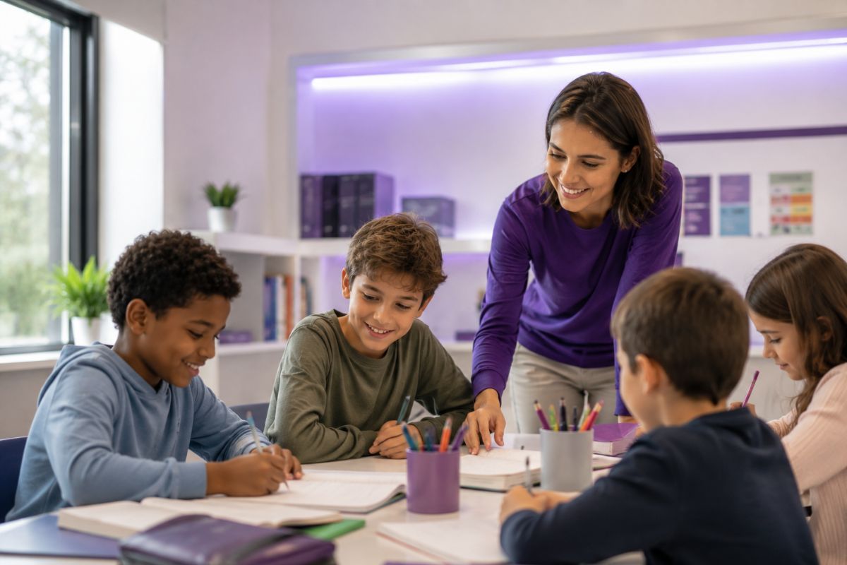 Alunos do curso de inglês Mister Wiz Niterói em aula presencial em Icaraí