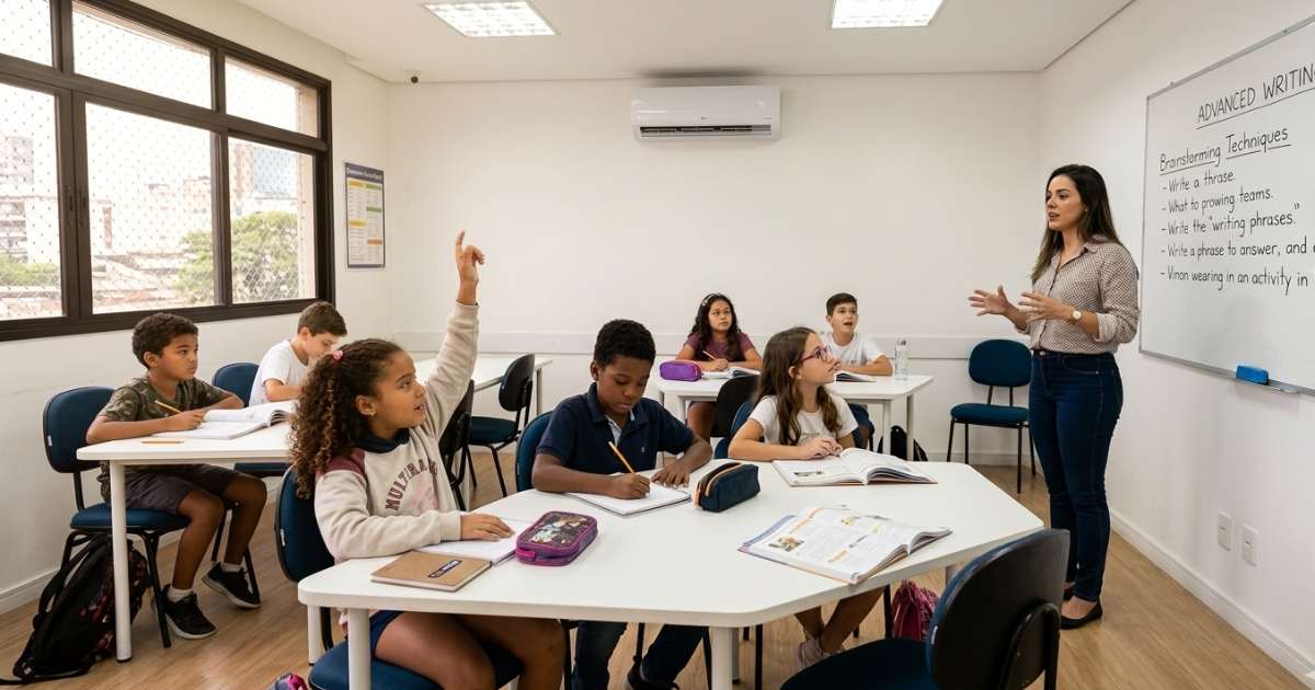Professor e alunos do curso de inglês Mister Wiz Niterói